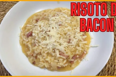 Risoto de bacon super cremoso e muito fácil de preparar, par