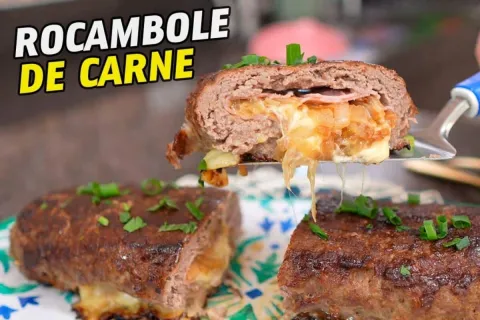 Rocambole de carne, uma carne recheada com queijo que fica m