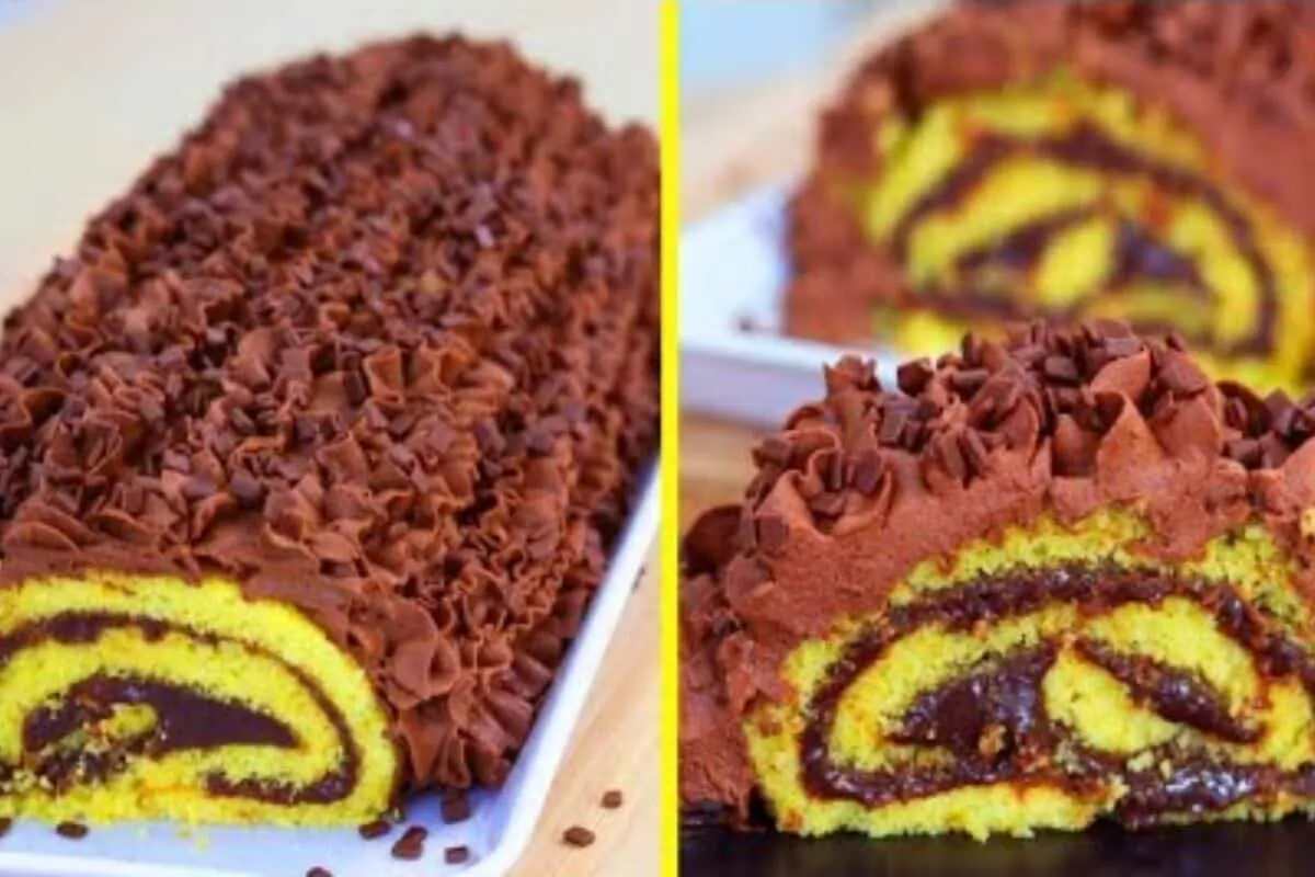 Rocambole de cenoura com recheio de muito chocolate e massa