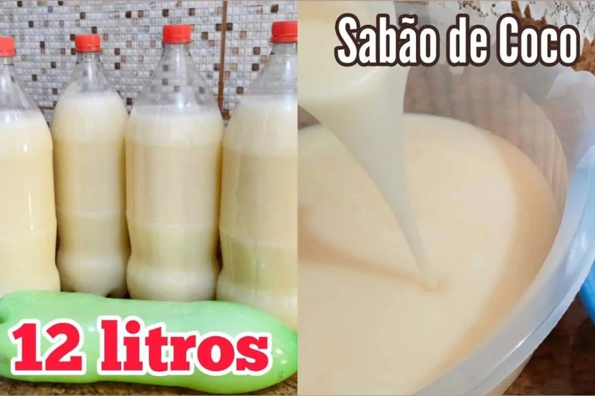 Sabão líquido de coco que rende várias garrafas gastando bem