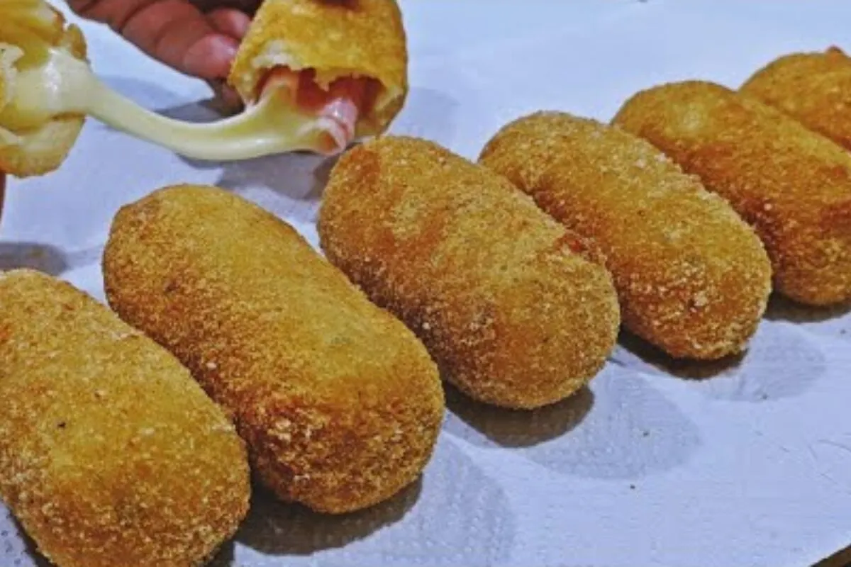 Salgado frito de presunto e queijo rápido e delicioso, feito