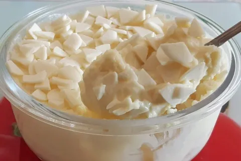 Sobremesa cremosa de leite em pó, que é fácil de fazer e fic