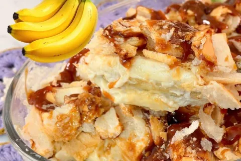 Sobremesa de banana frita com um creme muito gostoso, para v
