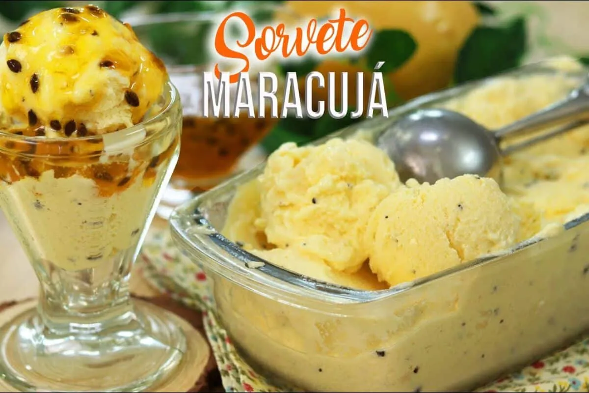 Sorvete cremoso de maracujá e caldinha especial que rende mu