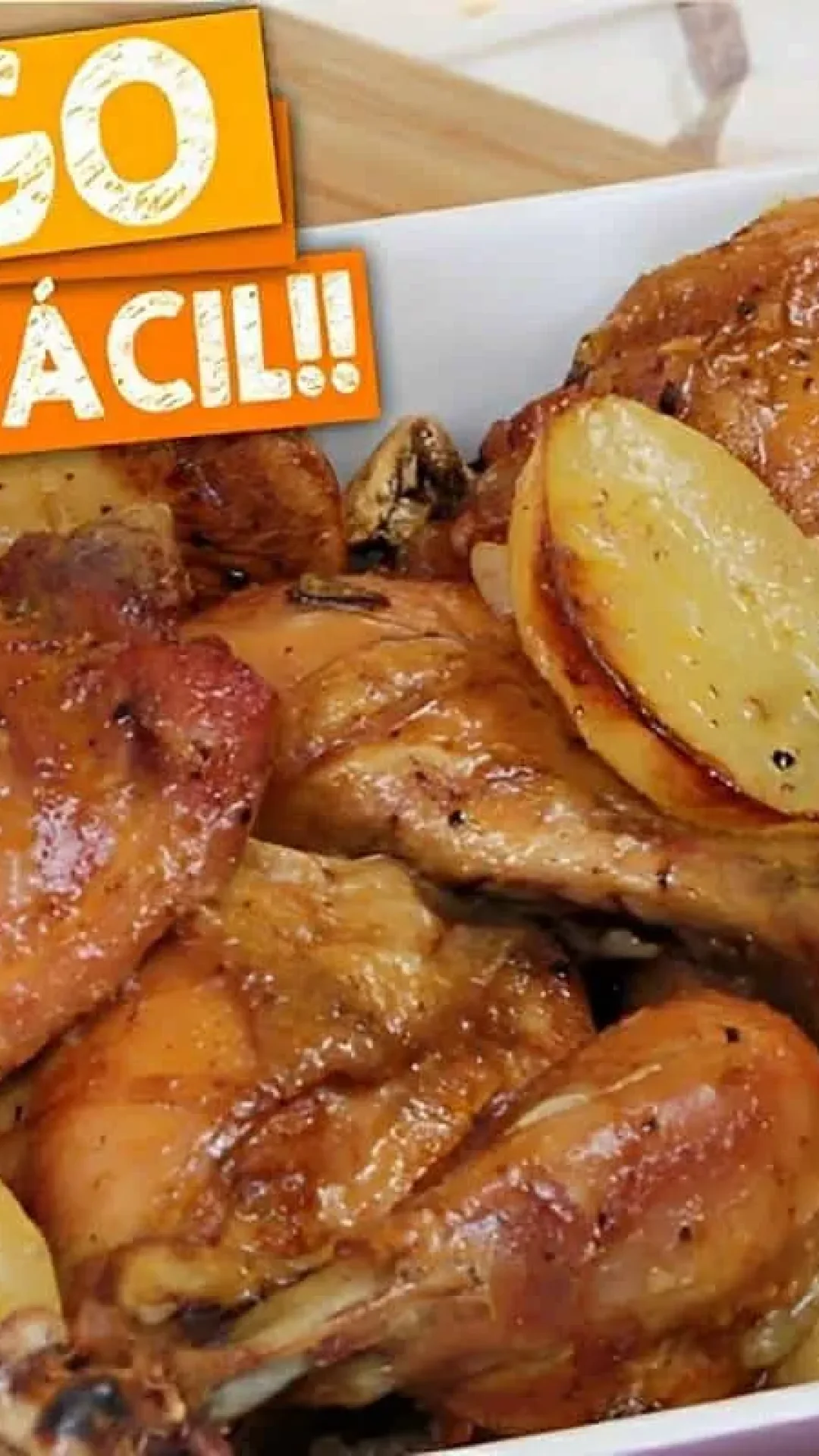 Frango assado com batata coradinho e bem temperado para servir no almoço ou jantar