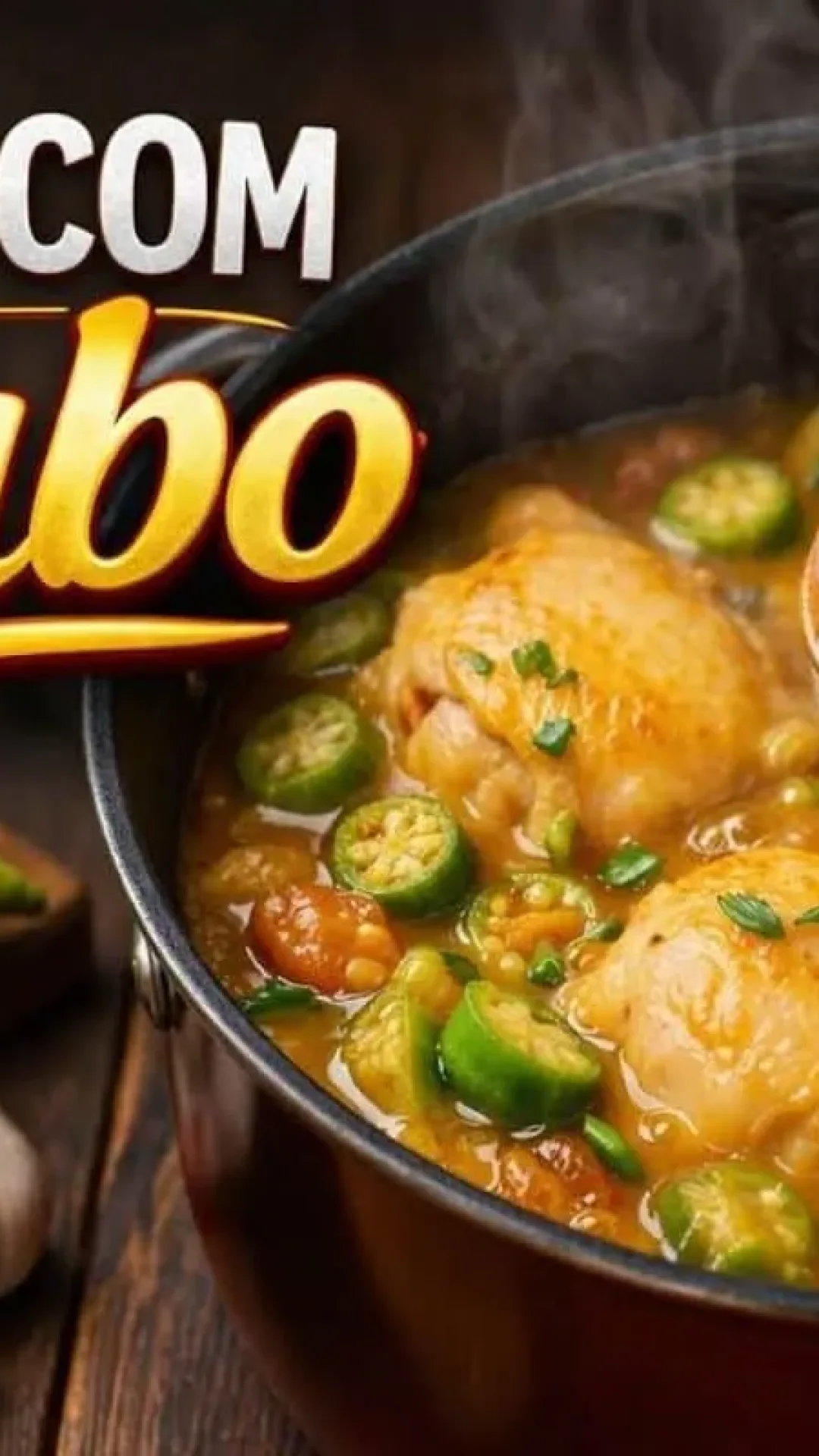 Frango com quiabo bem tradicional, suculento e sem baba, para servir com um angu quentinho e saboroso