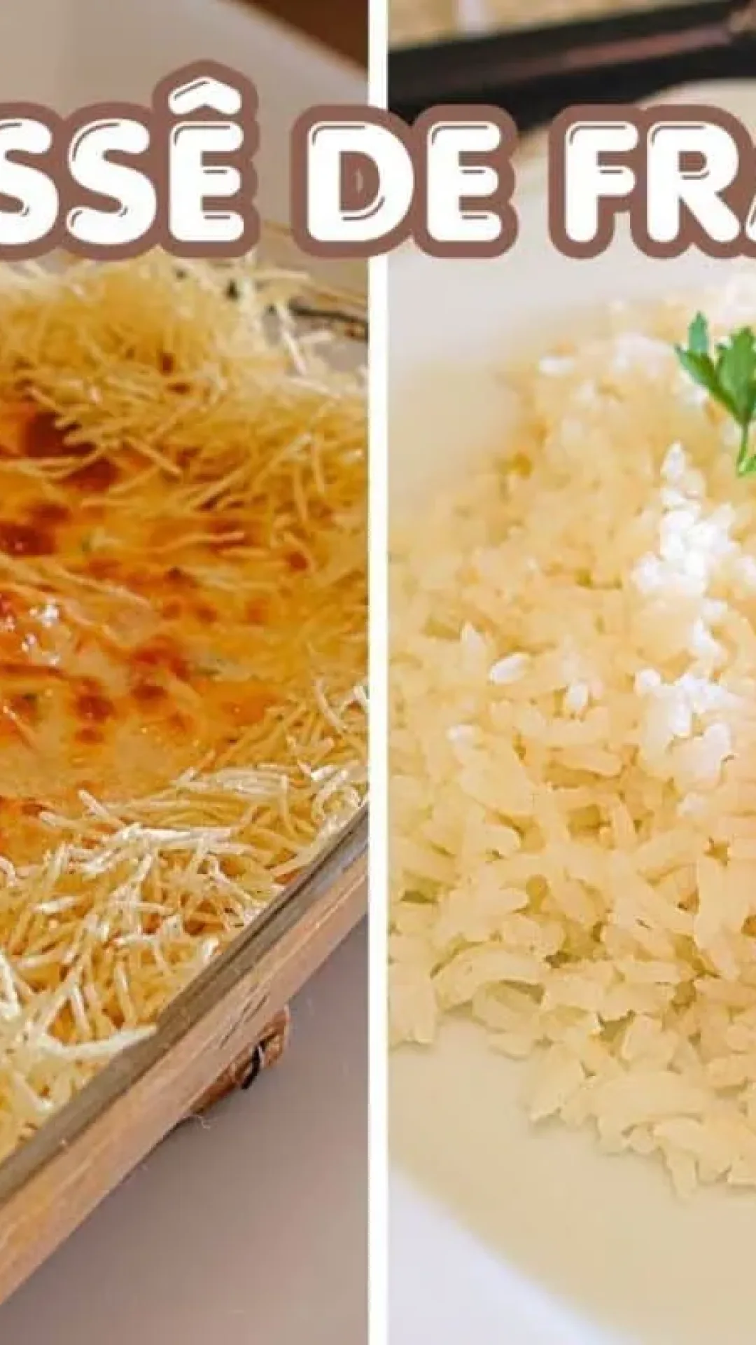 Fricassê de frango gratinado com bastante queijo derretido e batata palha crocante, uma delícia