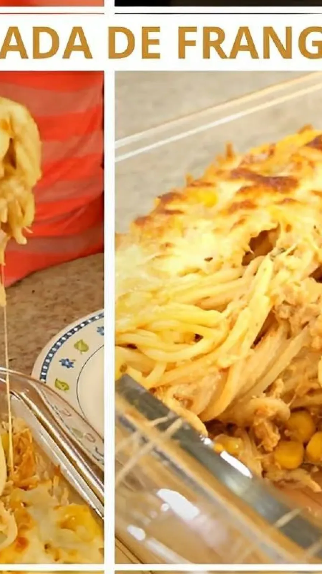 Macarrão de frango com creme de leite gratinado uma delícia para o almoço ou jantar