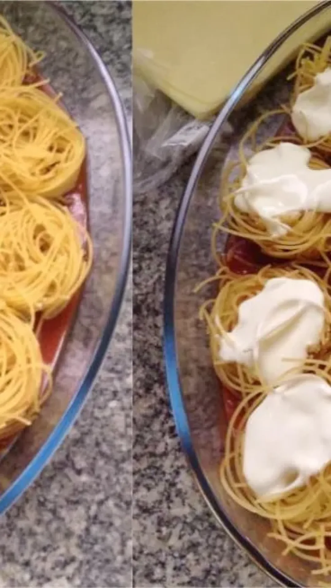 Macarrão de preguiçoso basta colocar os ingredientes na travessa e levar ao forno