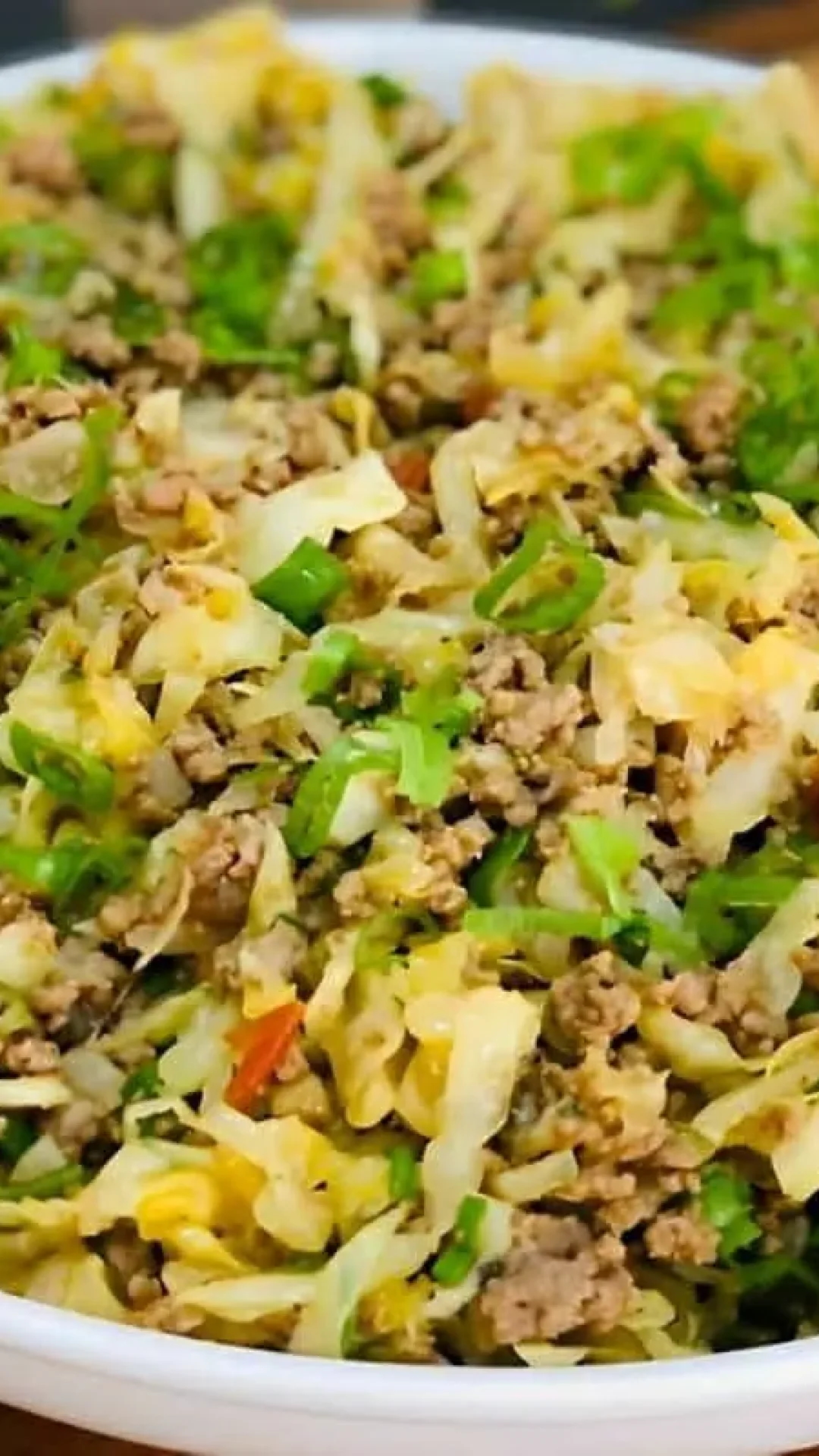 Misturei carne moída com repolho e fiz um prato delicioso para o jantar