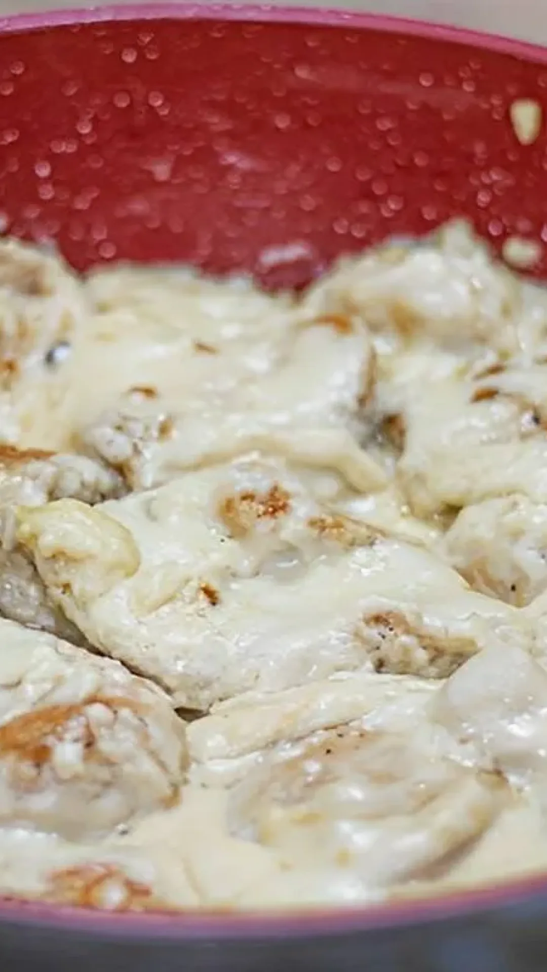 Peito de frango ao molho branco bem úmido e cremoso desse ninguém vai reclamar