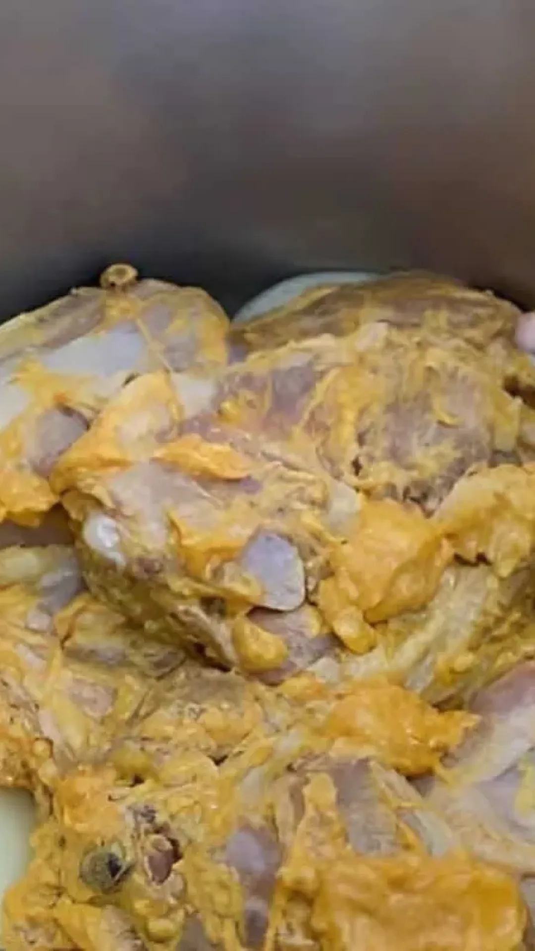 Sobrecoxa de frango na panela de pressão rápida saborosa e perfeita para o almoço ou jantar