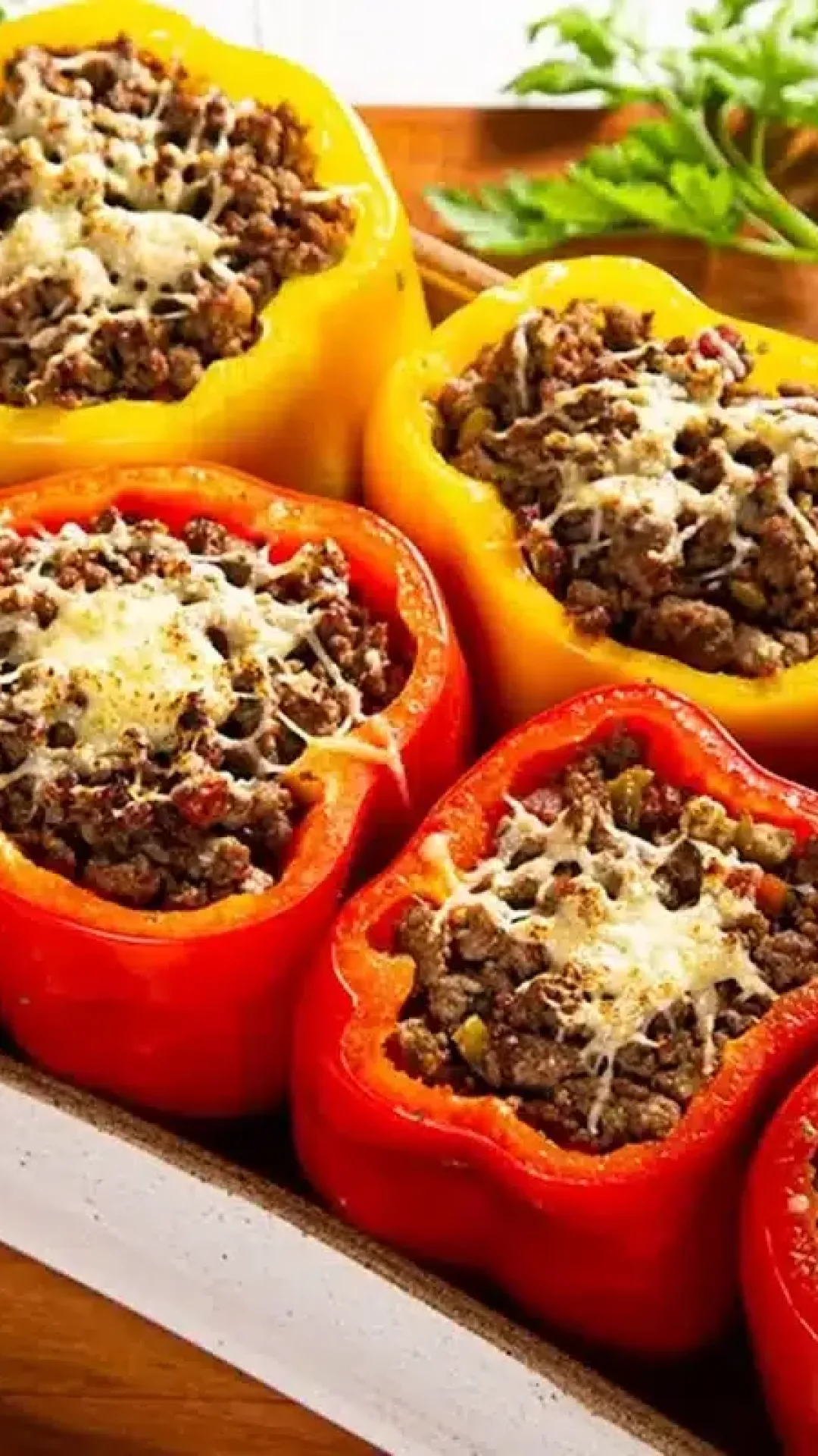 Sugestão de pimentão recheado para o almoço que fica uma maravilha