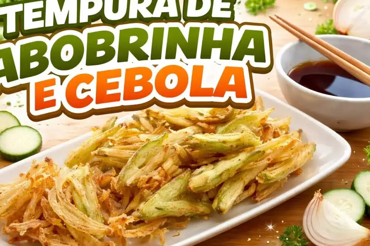 Tempurá de abobrinha e cebola bem sequinho e crocante, um pe
