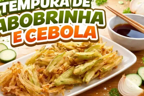 Tempurá de abobrinha e cebola bem sequinho e crocante, um pe