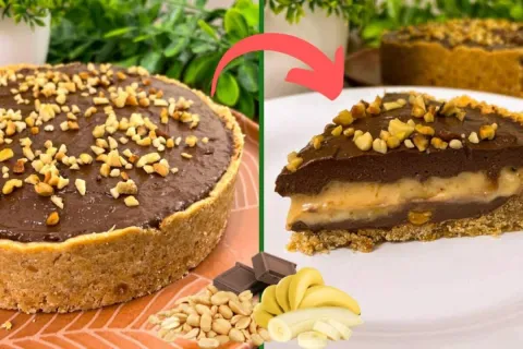 Torta de amendoim com chocolate sem glúten e sem leite: sobr