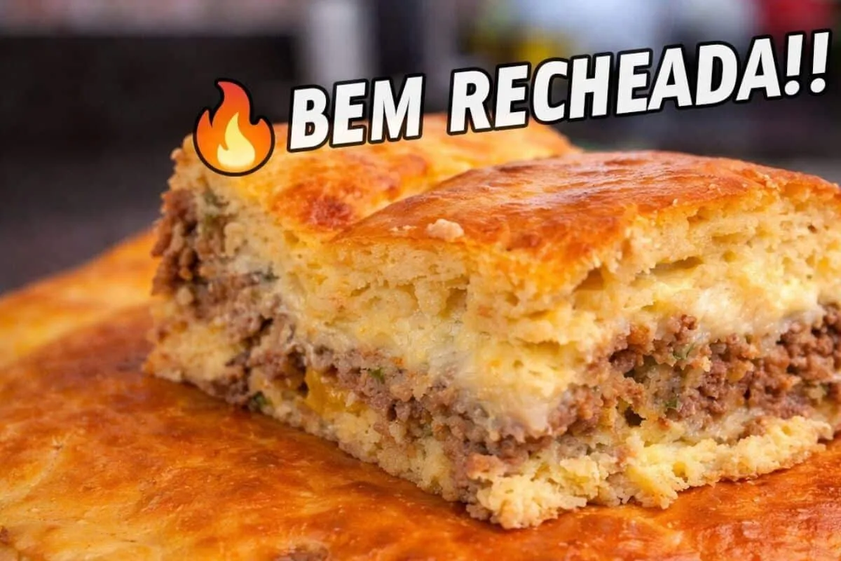 Torta de carne super recheada com uma massa muito fofinha qu