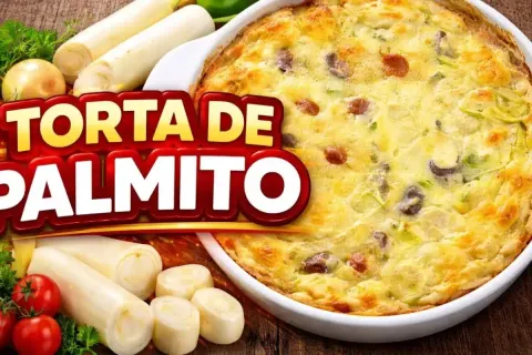 Torta de palmito low carb feita sem farinha de trigo, um lan