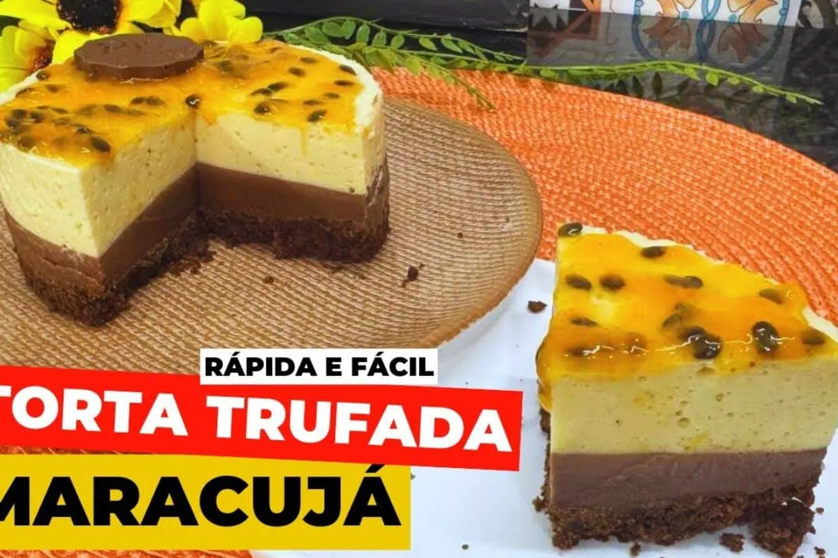 Torta trufada de maracujá fácil, rápida e muito cremosa para