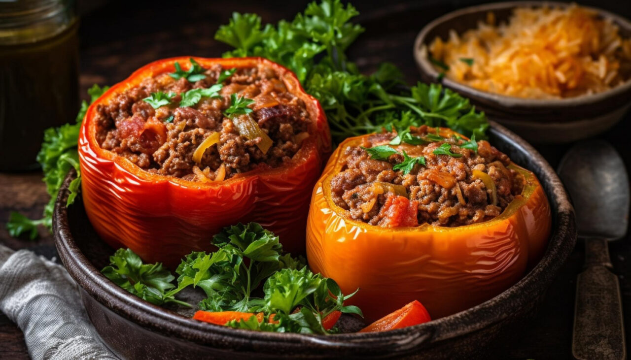 Receita de Pimentão Recheado com Frango ou Carne!