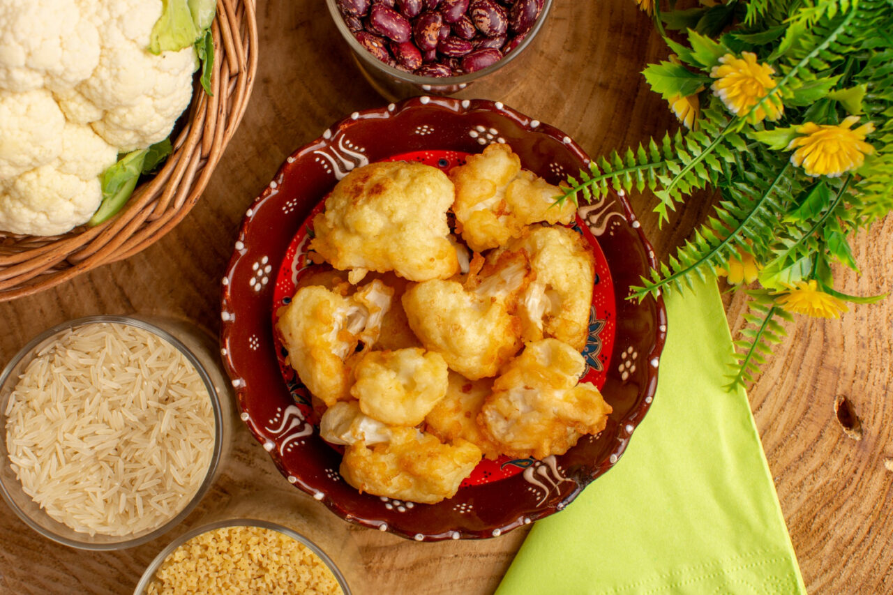 Couve-Flor Empanada crocante dourada e perfeita como acompanhamento