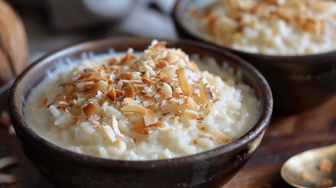 Arroz doce com côco com sabor de festa junina e carinho em cada colherada