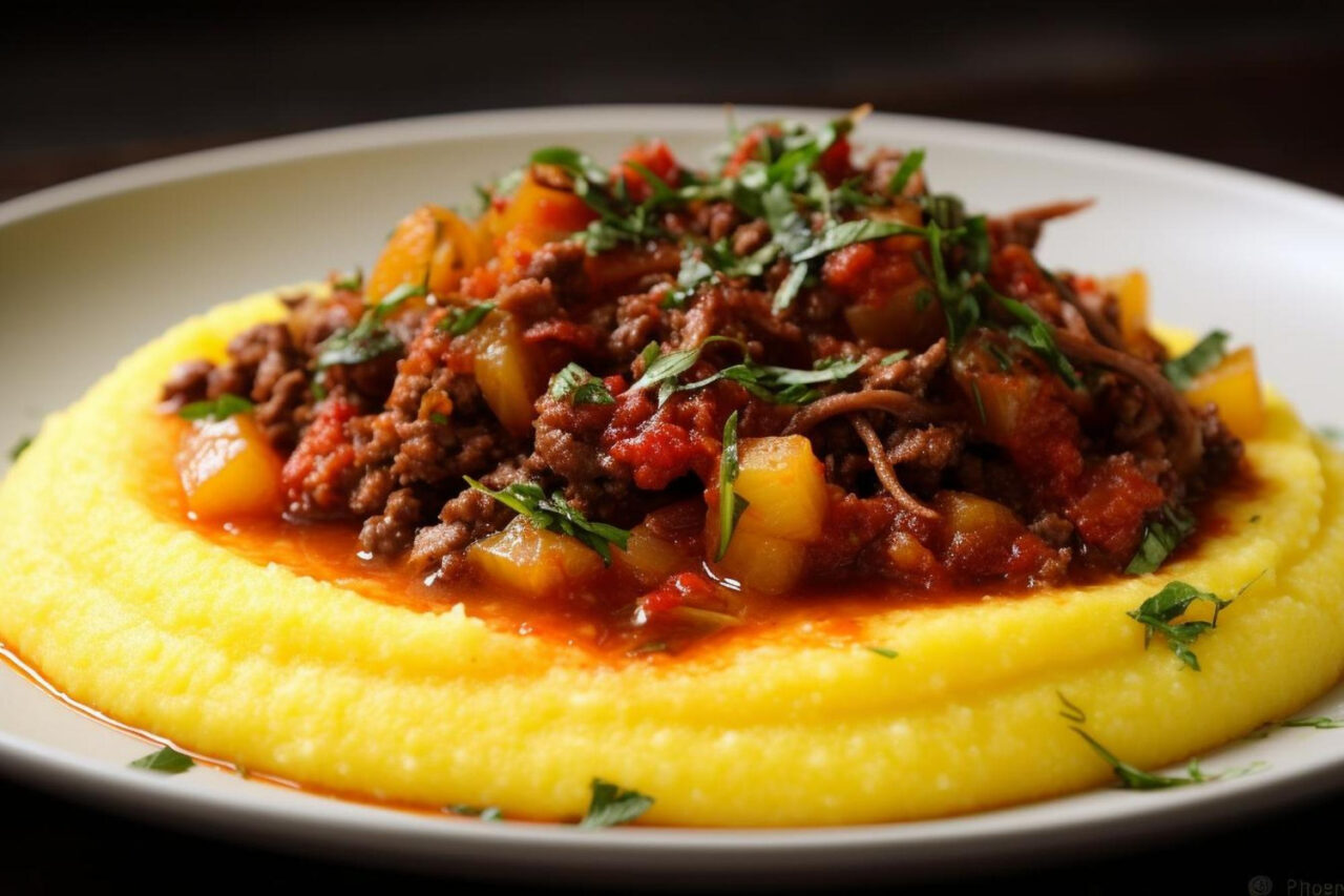 Carne moída com polenta cremosa e saborosa, perfeita para um almoço aconchegante