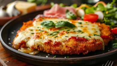 Parmegiana de Carne Suculenta com Molho e Queijo Derretido Para um Almoço Inesquecível